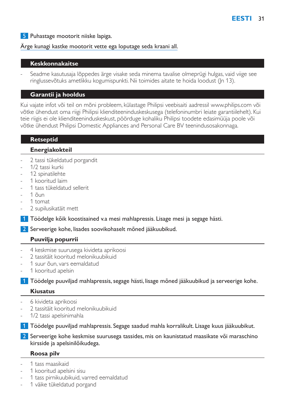 Philips HR1861 User Manual | Page 31 / 124