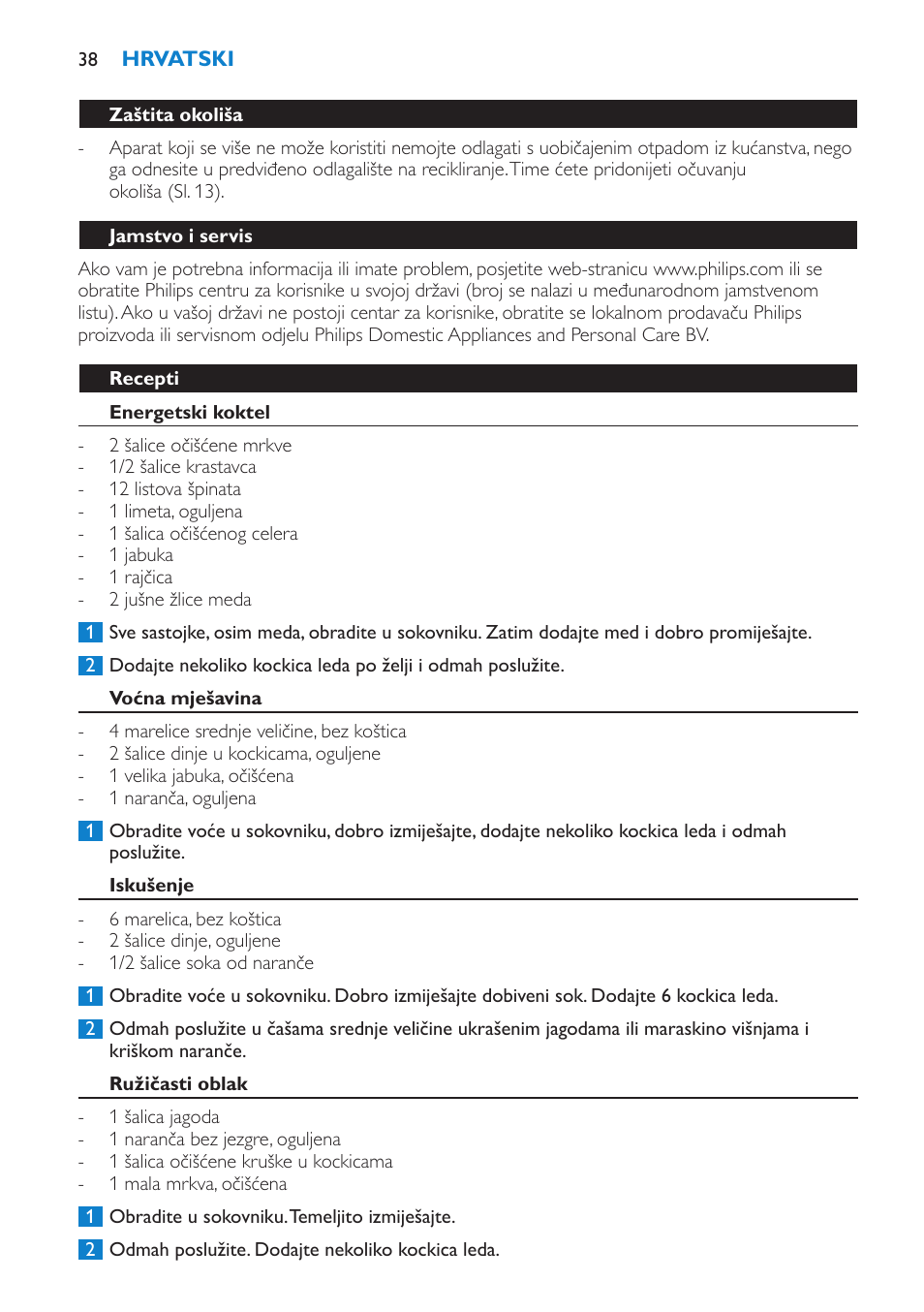 Philips HR1861 User Manual | Page 38 / 124