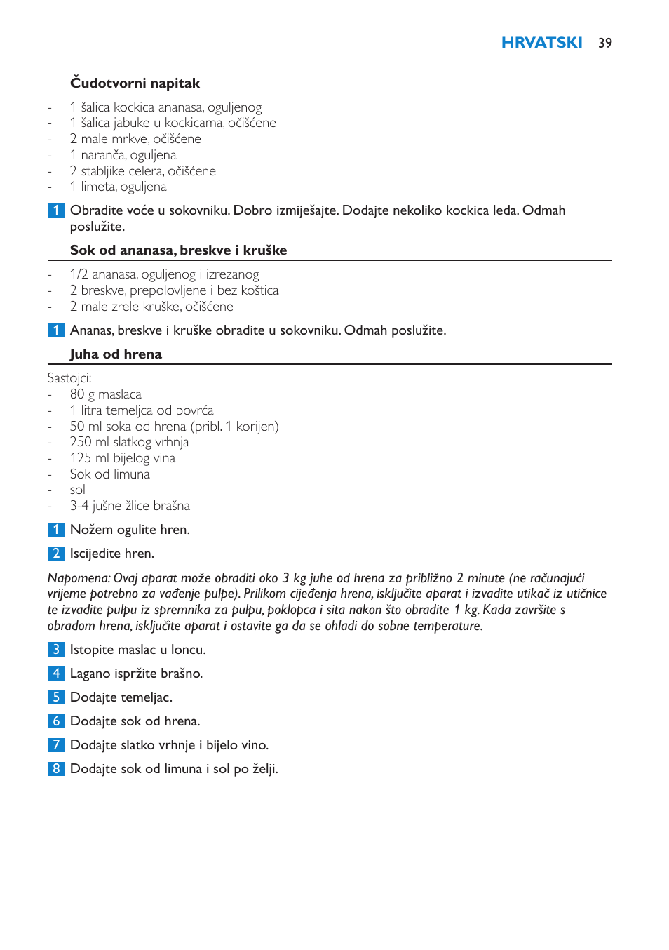 Philips HR1861 User Manual | Page 39 / 124