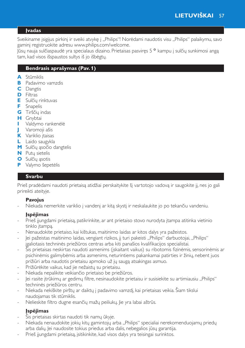 Lietuviškai 57 | Philips HR1861 User Manual | Page 57 / 124
