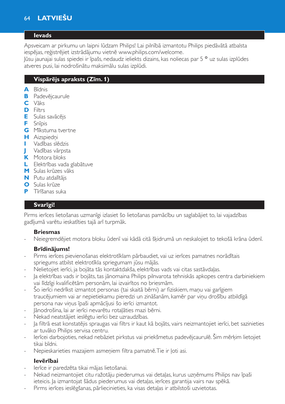 Latviešu 64 | Philips HR1861 User Manual | Page 64 / 124