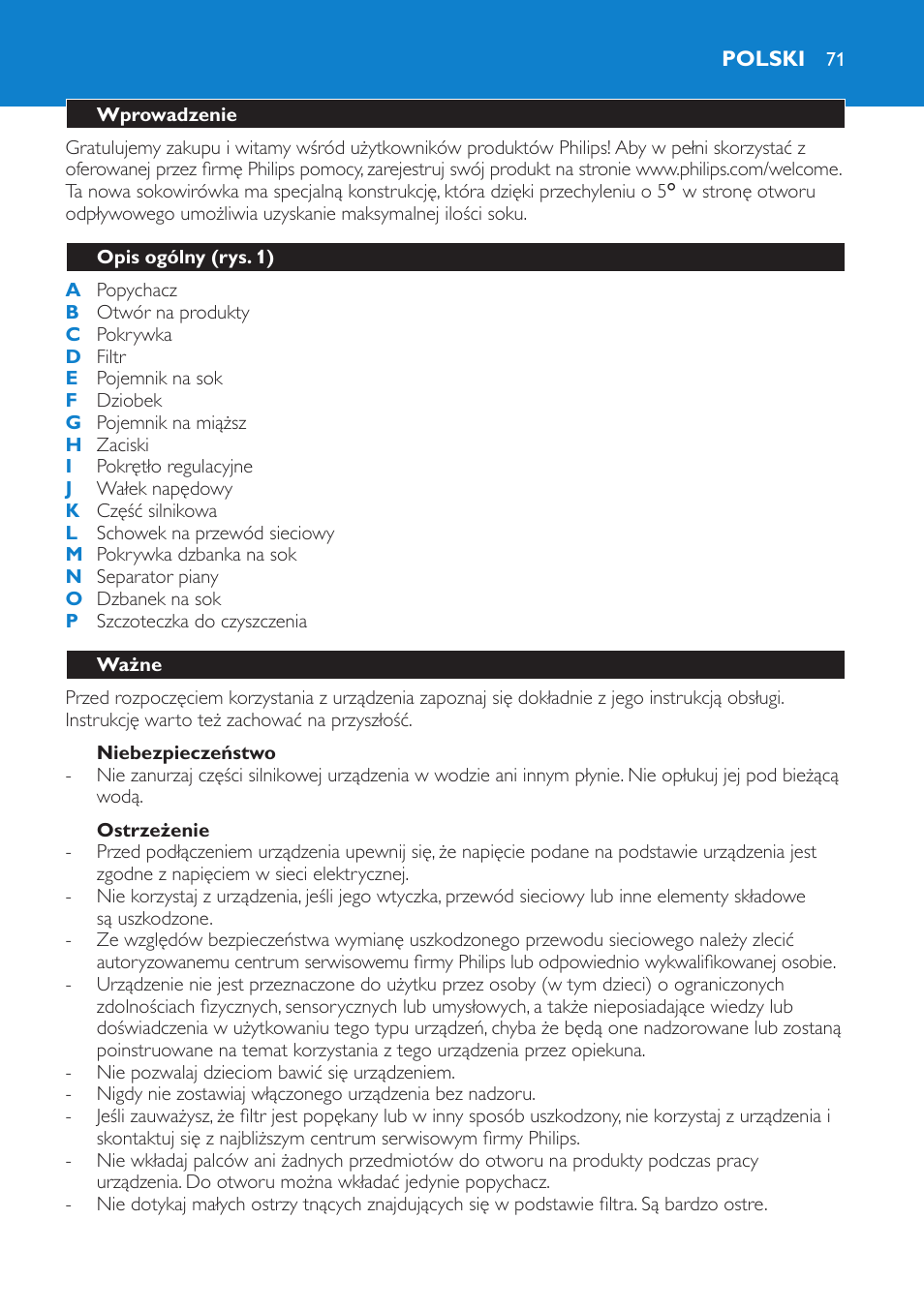 Polski 71 | Philips HR1861 User Manual | Page 71 / 124