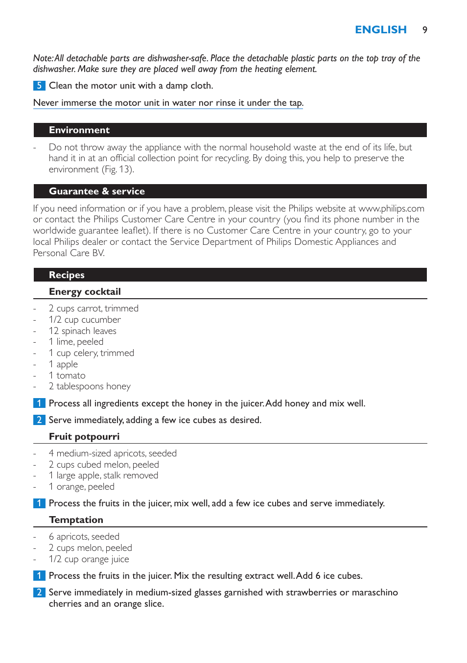 Philips HR1861 User Manual | Page 9 / 124