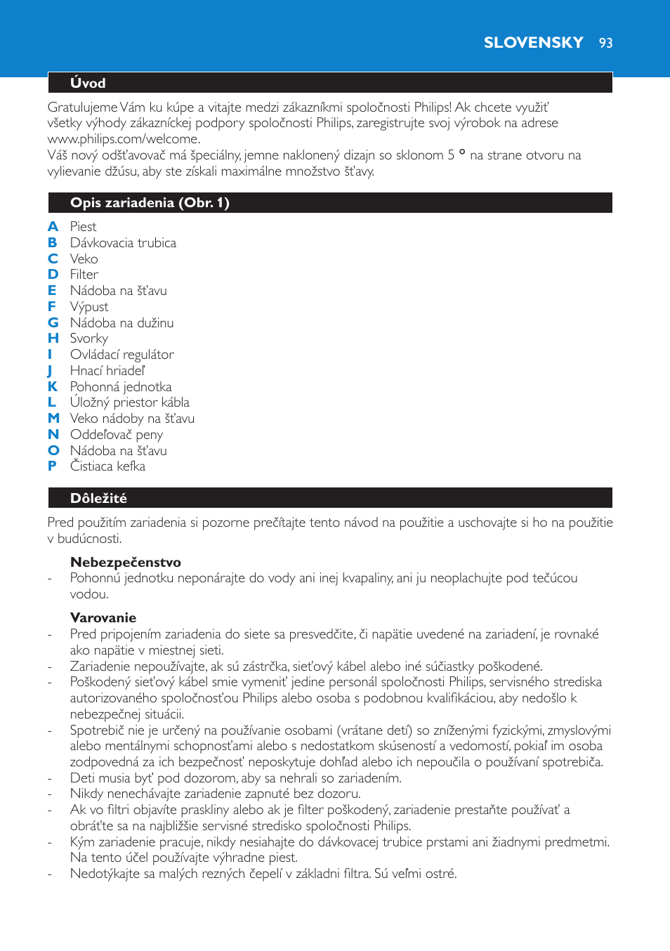 Slovensky 93 | Philips HR1861 User Manual | Page 93 / 124