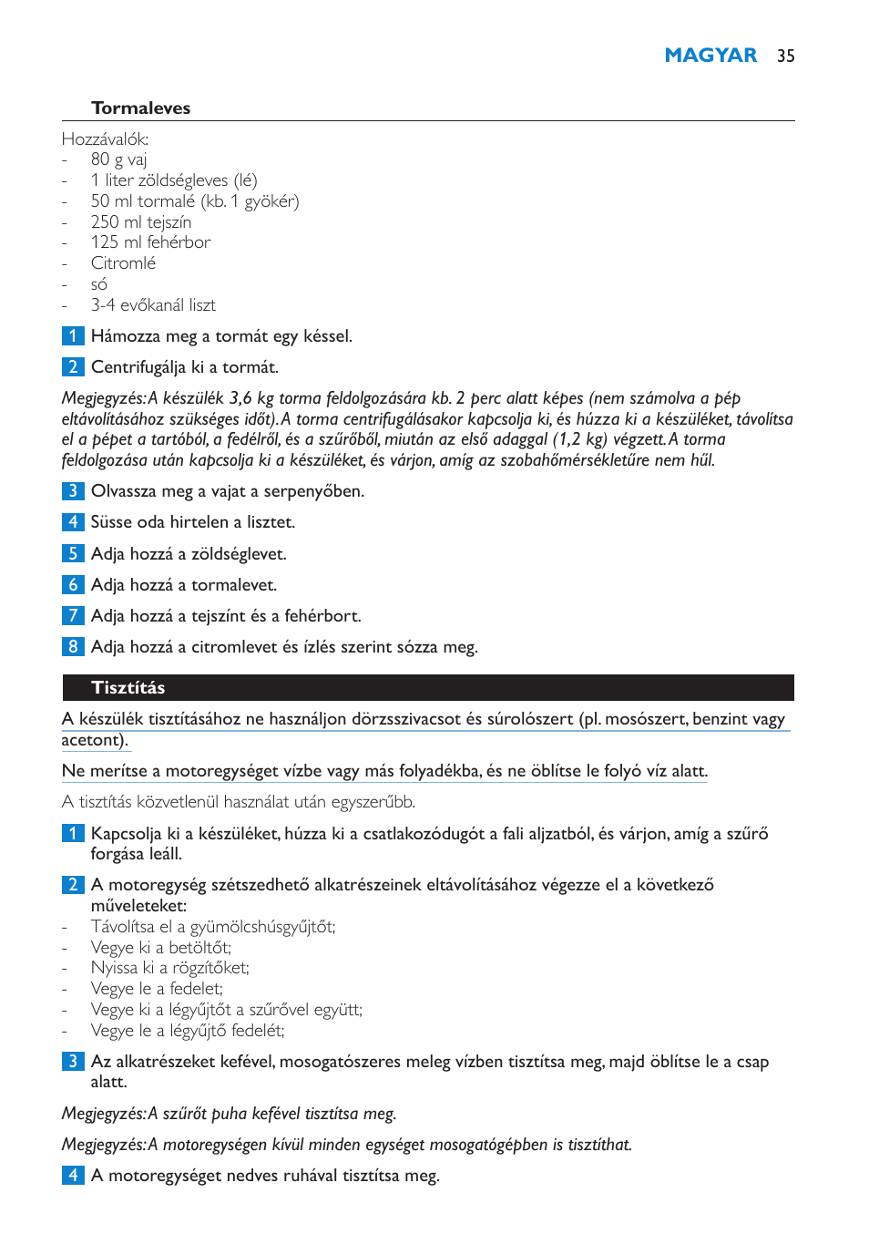 Tisztítás, A készülék kiselejtezése | Philips HR1854 User Manual | Page 35 / 92