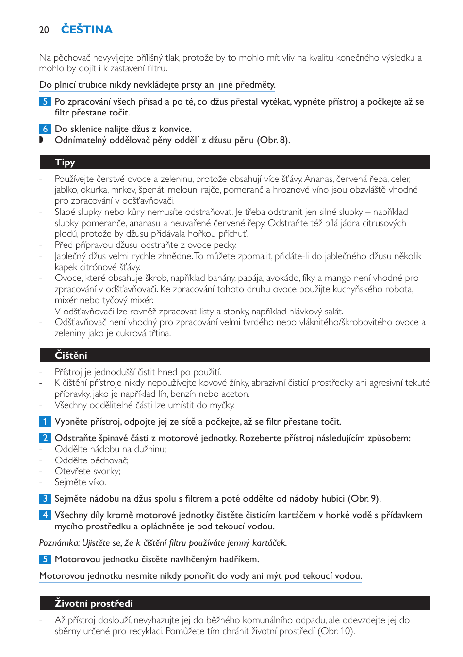 Tipy, Čištění, Životní prostředí | Philips HR1851 User Manual | Page 20 / 106