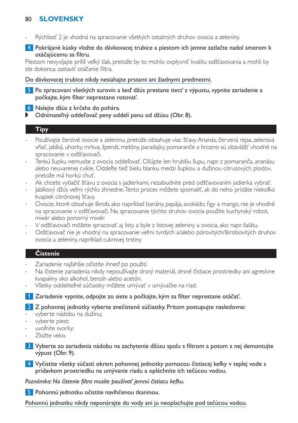 Tipy, Čistenie | Philips HR1851 User Manual | Page 80 / 106
