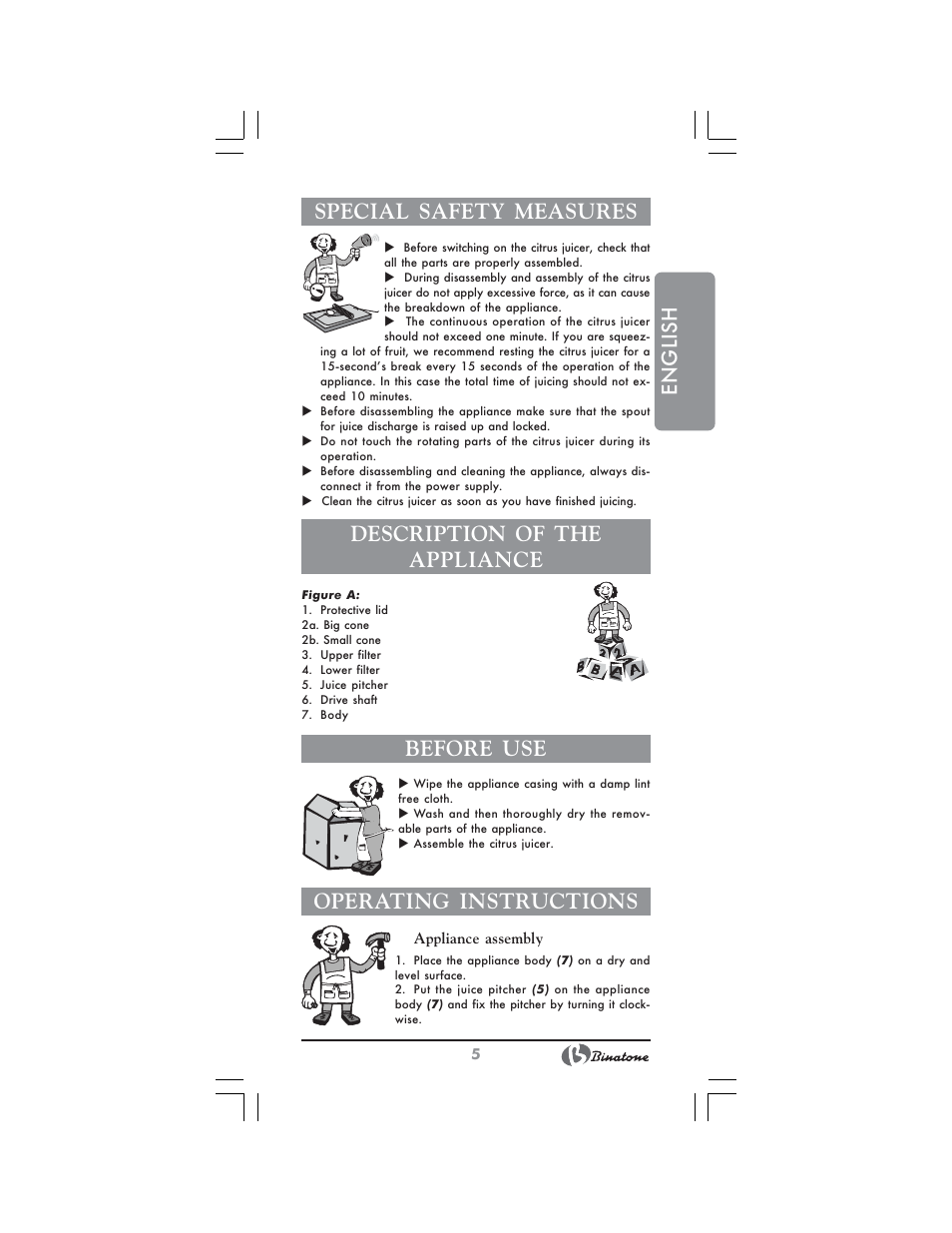 English special safety measures, Description of the appliance, Before use | Operating instructions | Binatone NCJ-7708 User Manual | Page 5 / 26