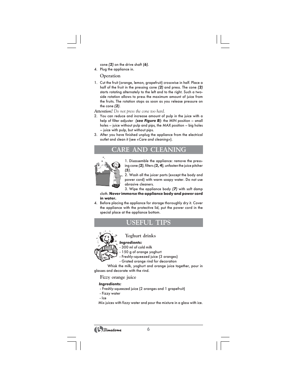 Care and cleaning, Useful tips | Binatone CJ-200 User Manual | Page 6 / 26