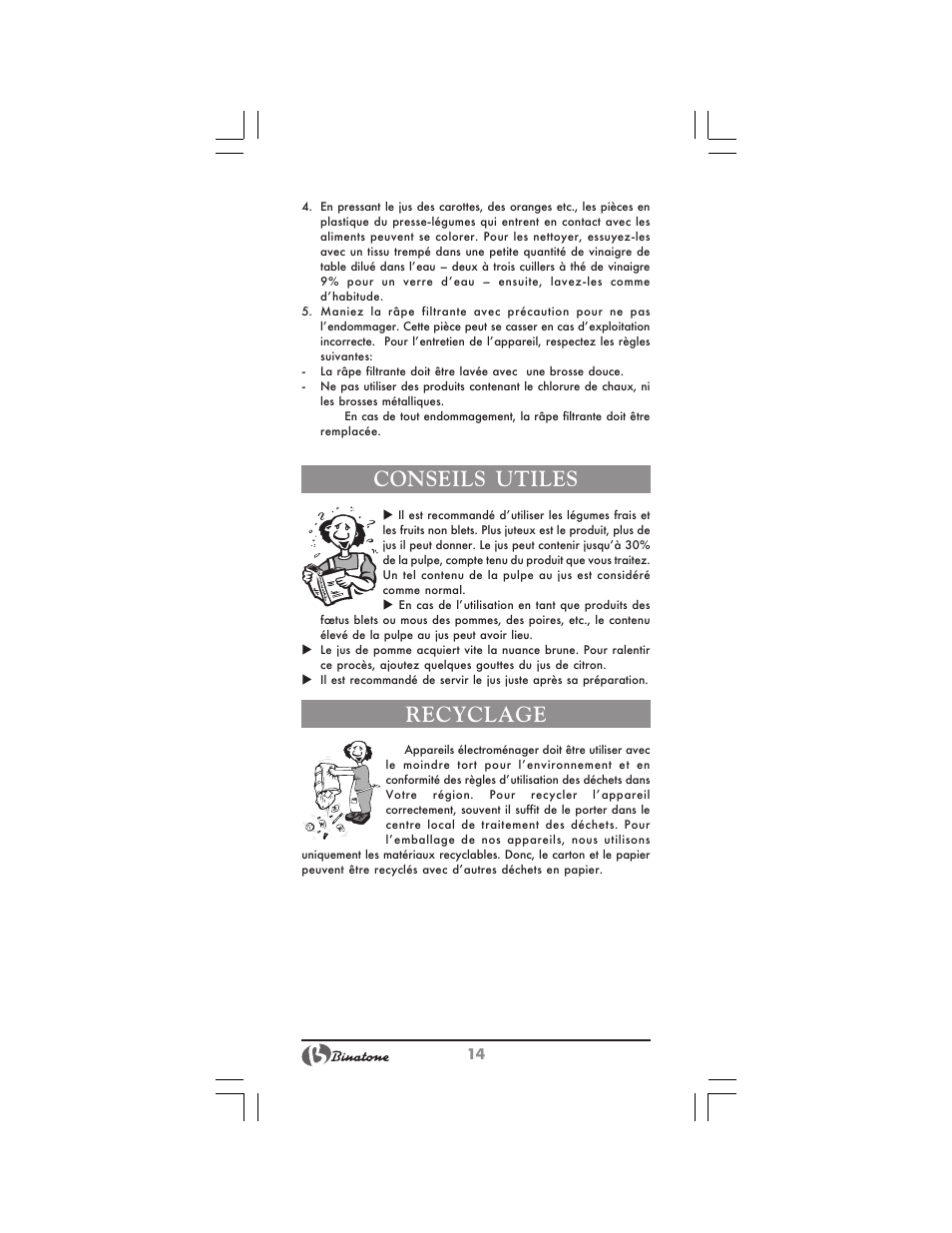 Conseils utiles, Recyclage | Binatone JE-8300 User Manual | Page 14 / 28