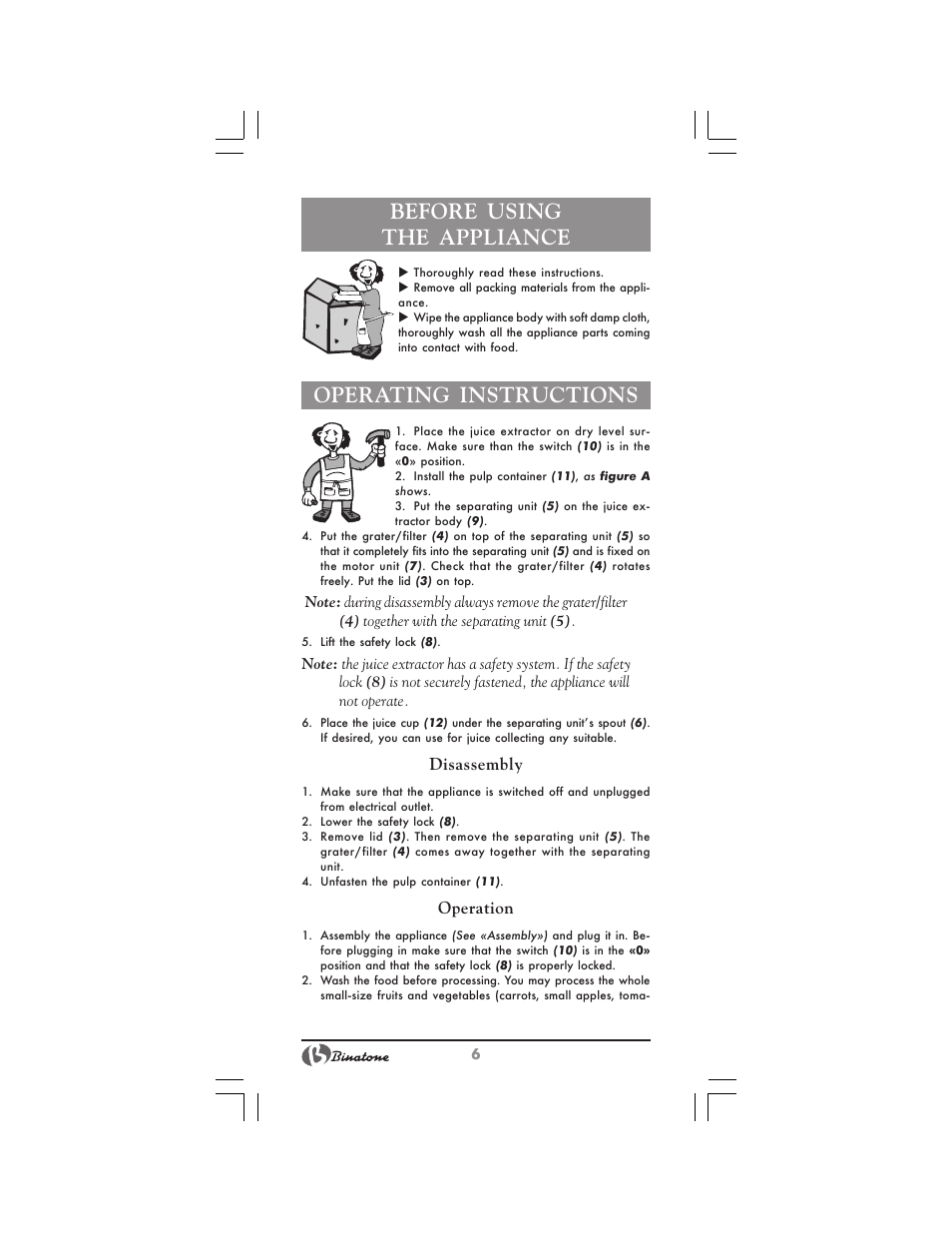 Before using the appliance, Operating instructions | Binatone JE-8300 User Manual | Page 6 / 28