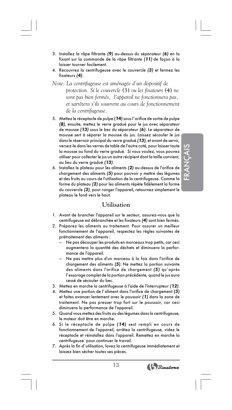 Français, Utilisation | Binatone JE-556 User Manual | Page 13 / 30