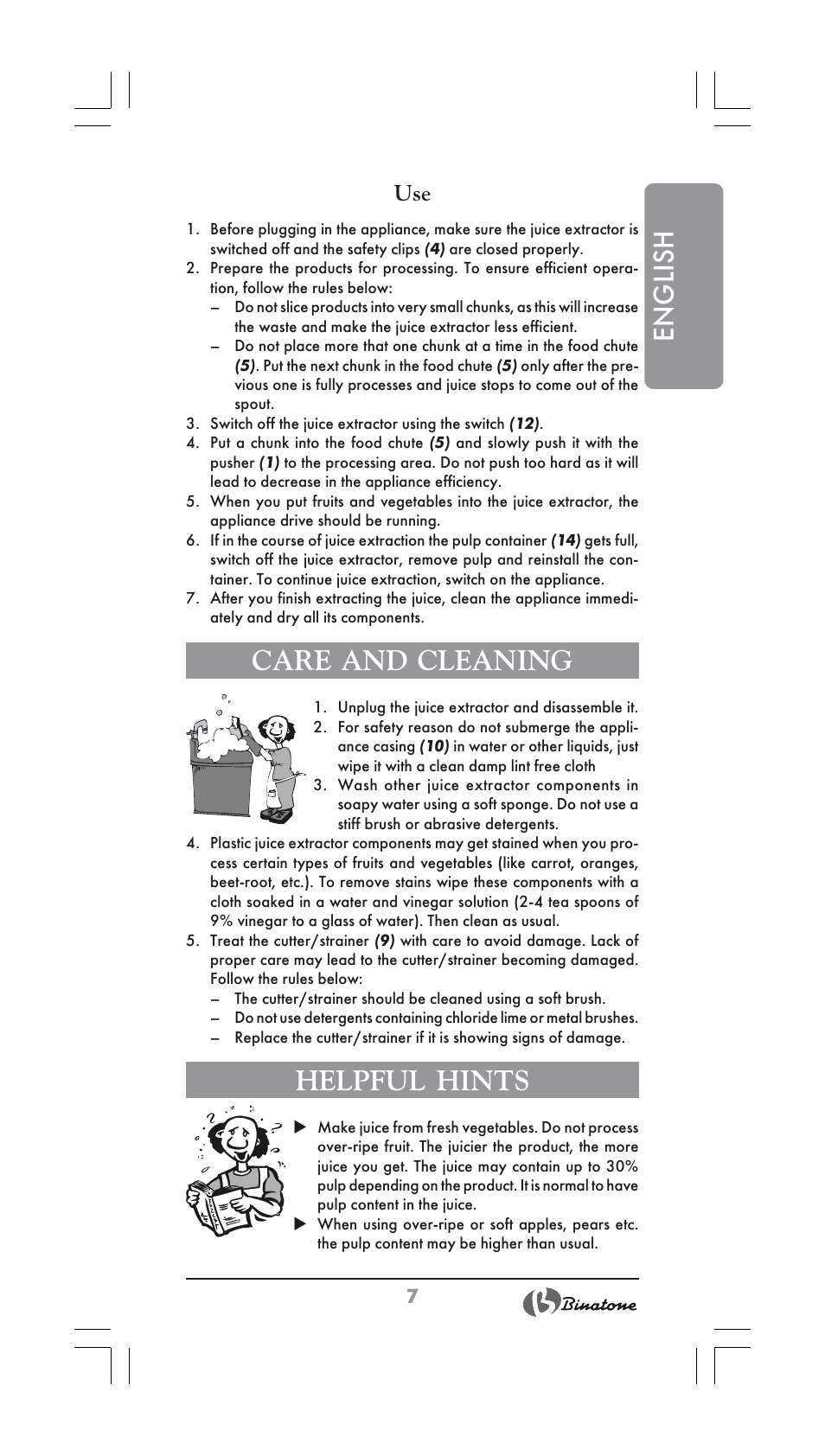 English, Care and cleaning, Helpful hints | Binatone JE-556 User Manual | Page 7 / 30