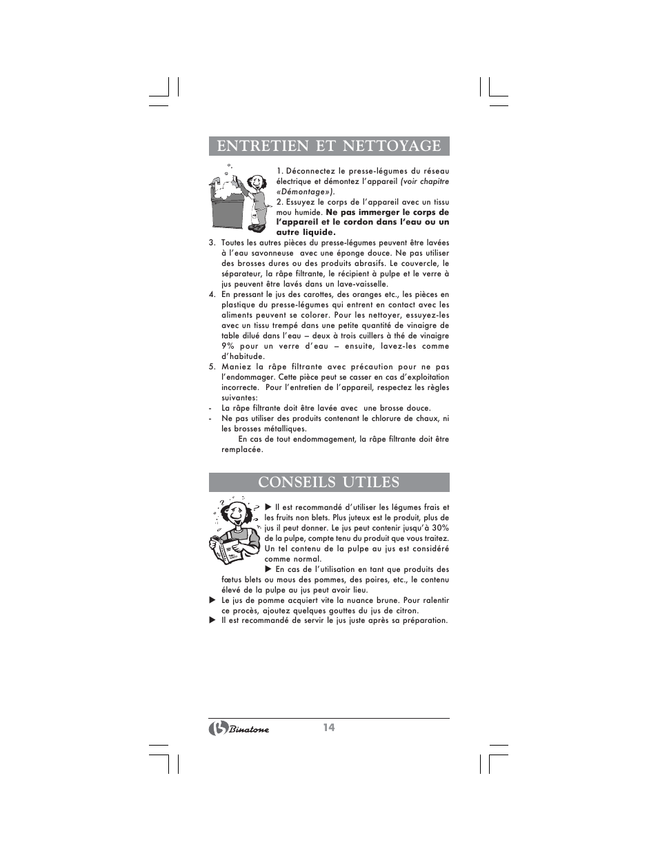 Entretien et nettoyage, Conseils utiles | Binatone JE-8100 User Manual | Page 14 / 28