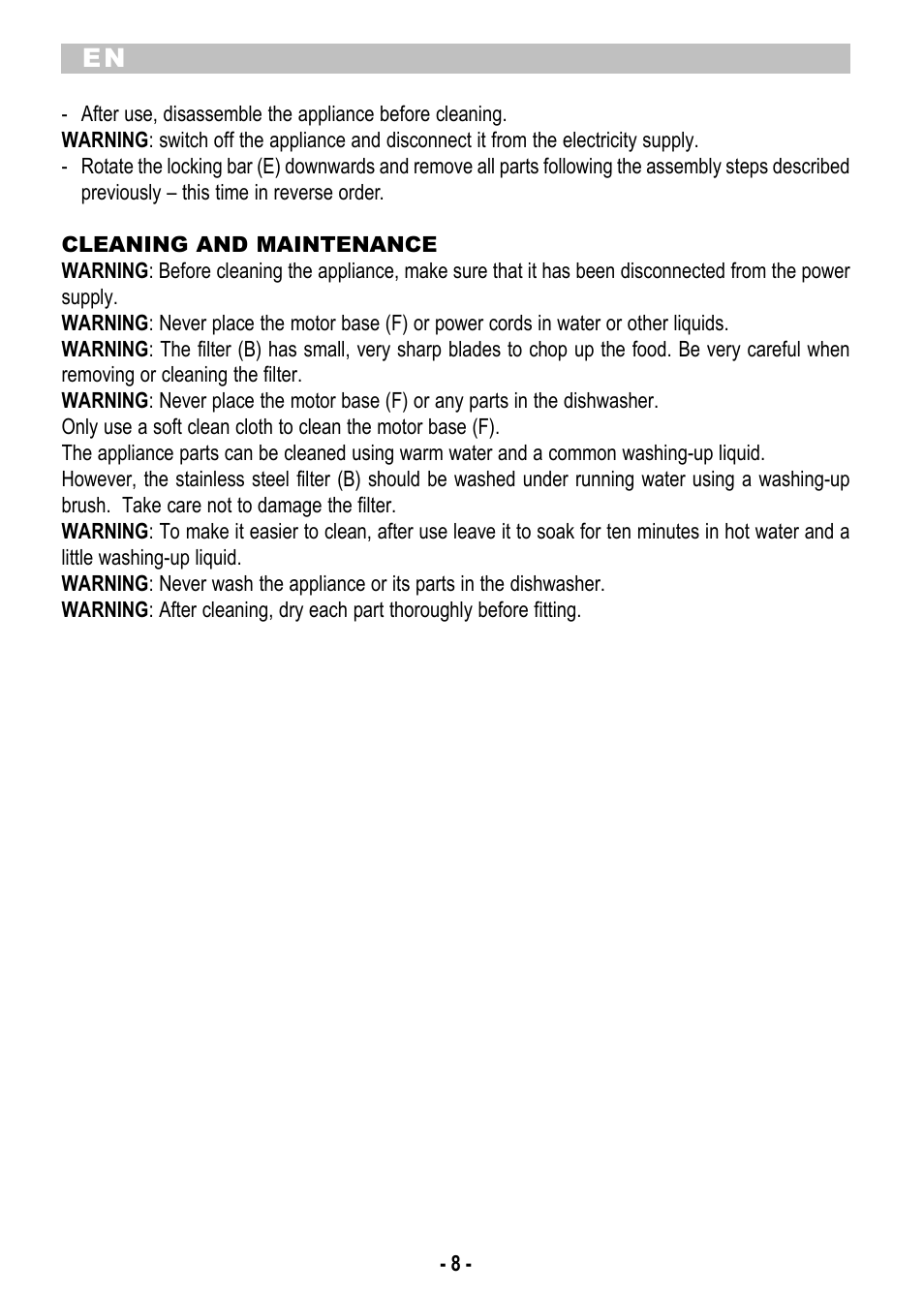 ARIETE Centrica Metal 173 User Manual | Page 10 / 48
