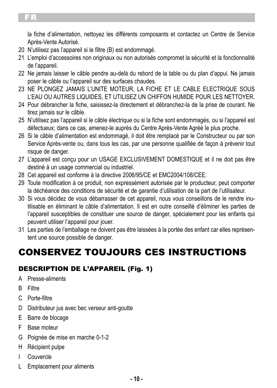 Conservez toujours ces instructions | ARIETE Centrica Metal 173 User Manual | Page 12 / 48