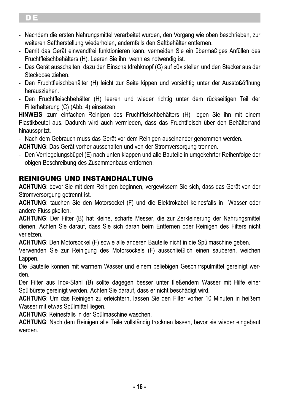 ARIETE Centrica Metal 173 User Manual | Page 18 / 48