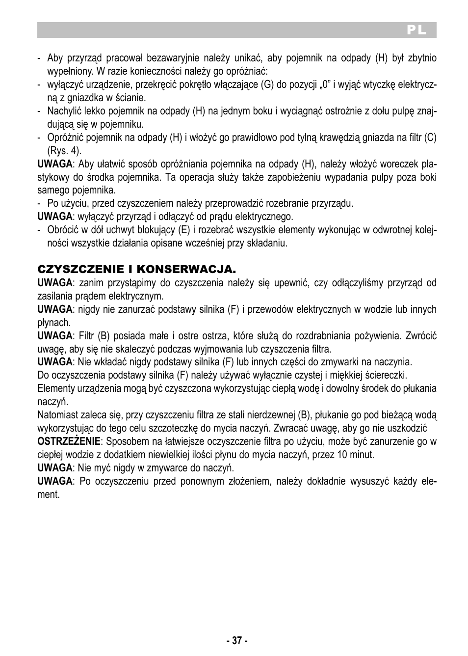 ARIETE Centrica Metal 173 User Manual | Page 39 / 48