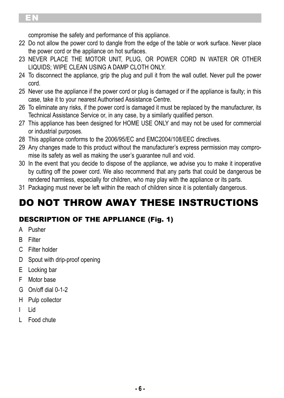 Do not throw away these instructions | ARIETE Centrica Metal 173 User Manual | Page 8 / 48