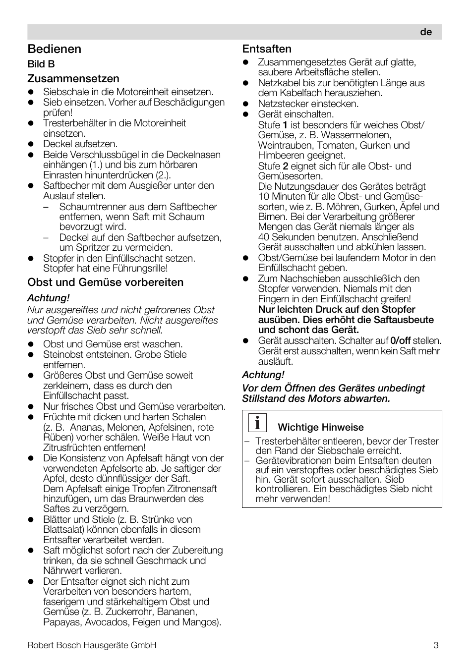 Bedienen | Bosch MES20G0 User Manual | Page 3 / 73