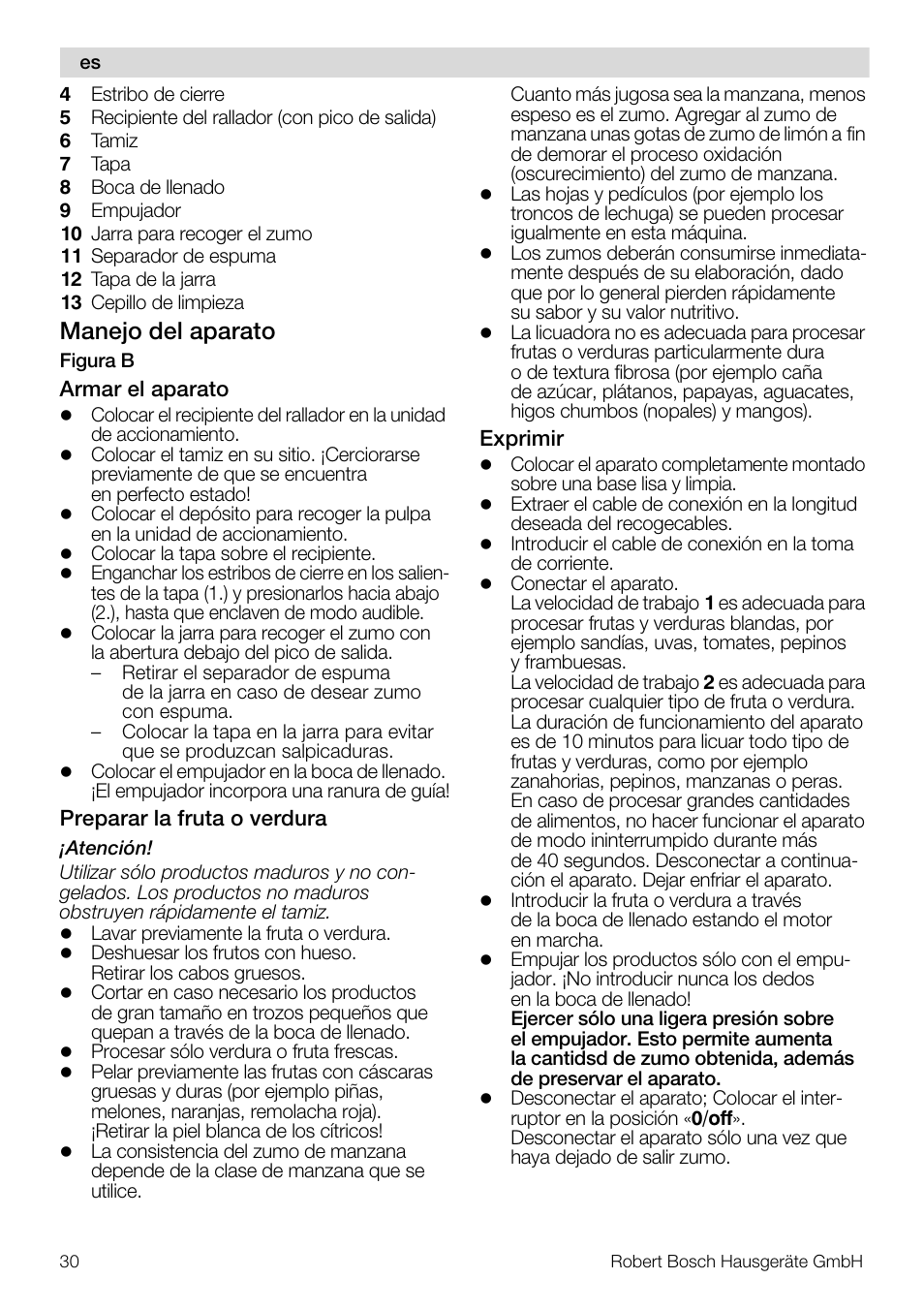 Manejo del aparato | Bosch MES20G0 User Manual | Page 30 / 73