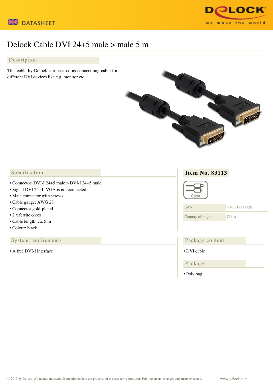 DeLOCK 83113 User Manual | 1 page