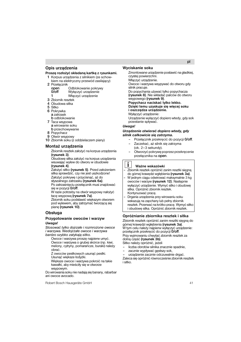 Opis urzqdzenia | Bosch MES 1020 User Manual | Page 41 / 62