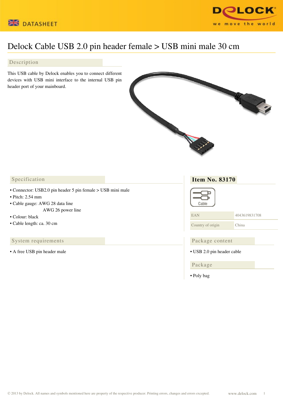 DeLOCK 83170 User Manual | 1 page