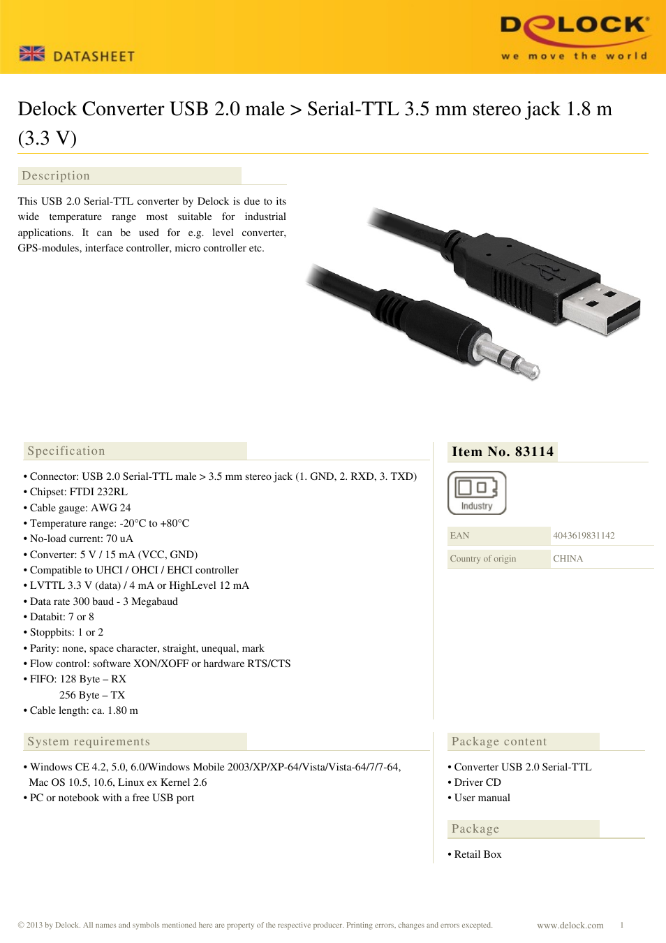 DeLOCK 83114 User Manual | 1 page