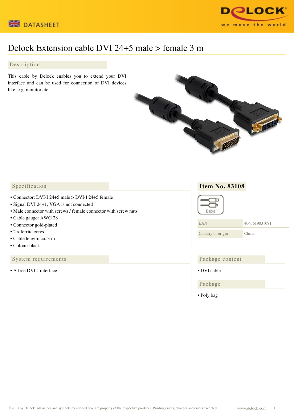 DeLOCK 83108 User Manual | 1 page