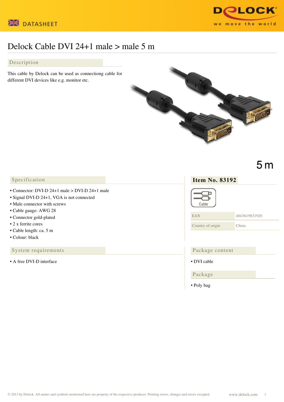 DeLOCK 83192 User Manual | 1 page