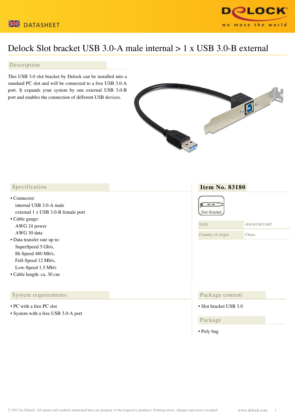 DeLOCK 83180 User Manual | 1 page