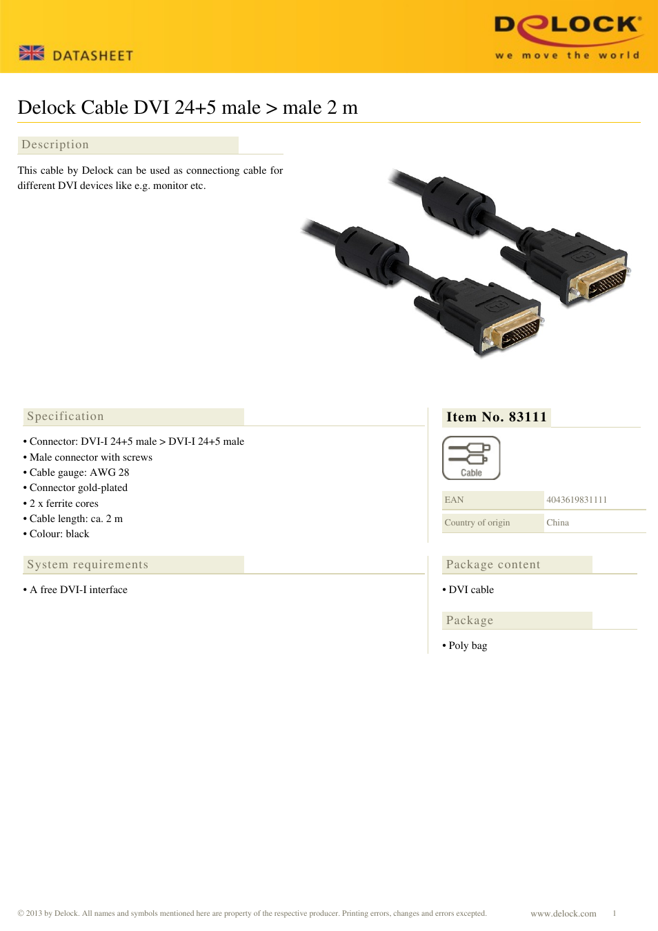 DeLOCK 83111 User Manual | 1 page