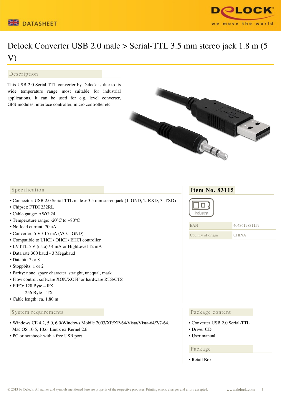 DeLOCK 83115 User Manual | 1 page