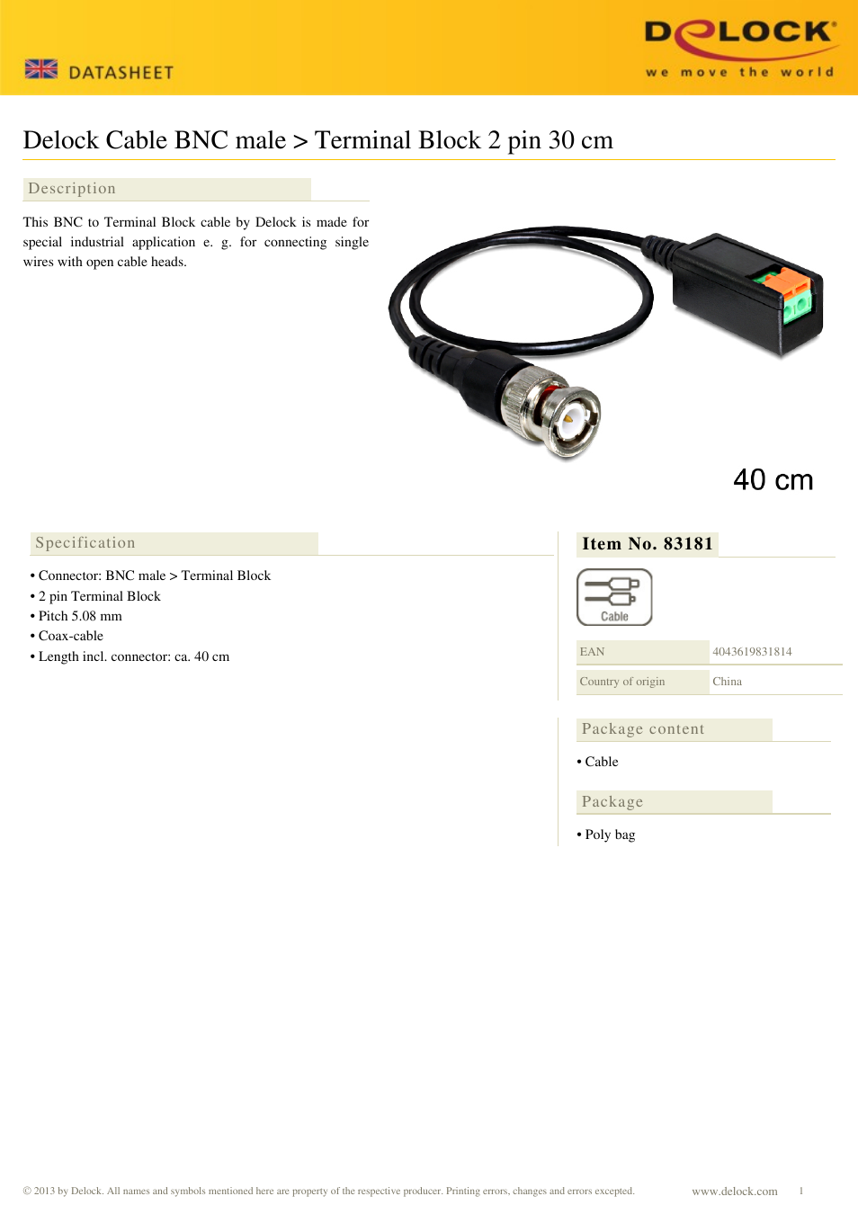DeLOCK 83181 User Manual | 1 page