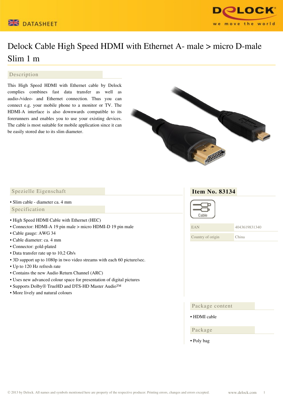 DeLOCK 83134 User Manual | 1 page