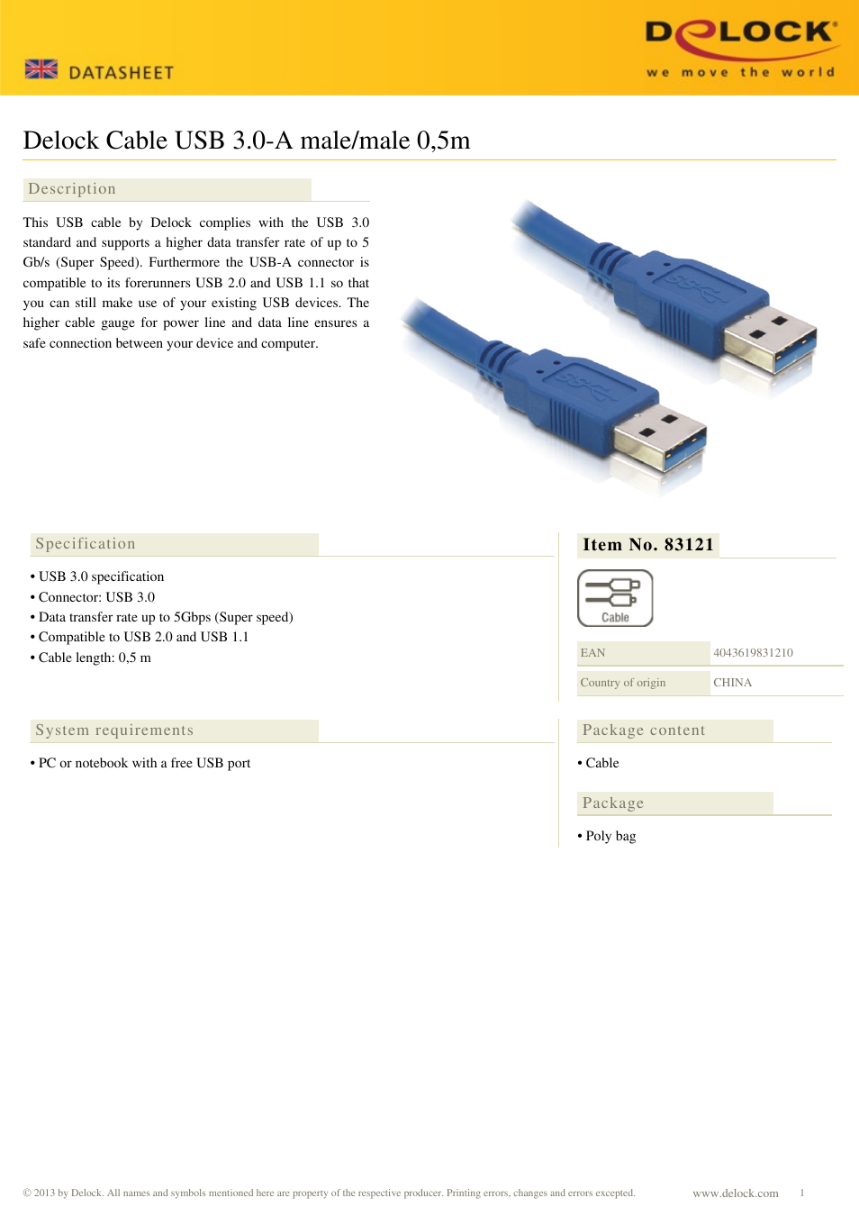 DeLOCK 83121 User Manual | 1 page