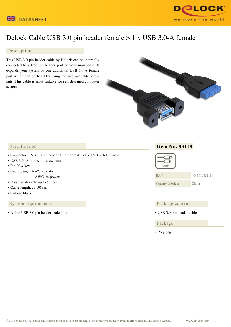 DeLOCK 83118 User Manual | 1 page