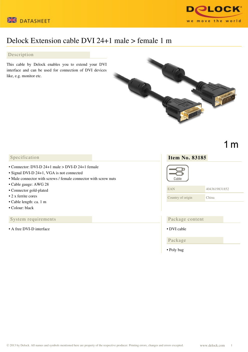 DeLOCK 83185 User Manual | 1 page