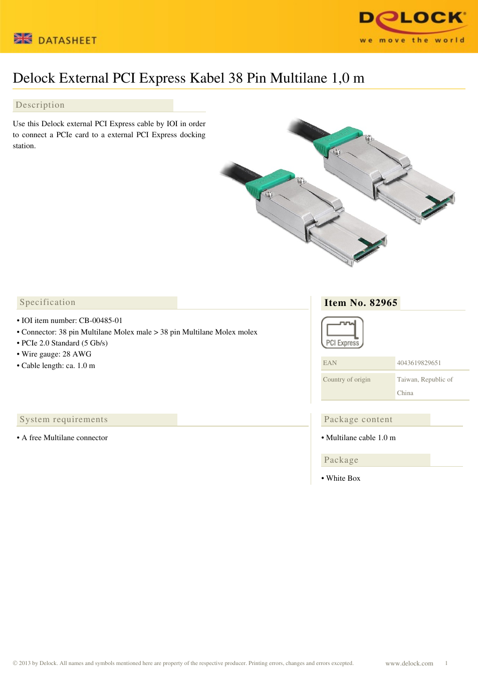 DeLOCK 82965 User Manual | 1 page