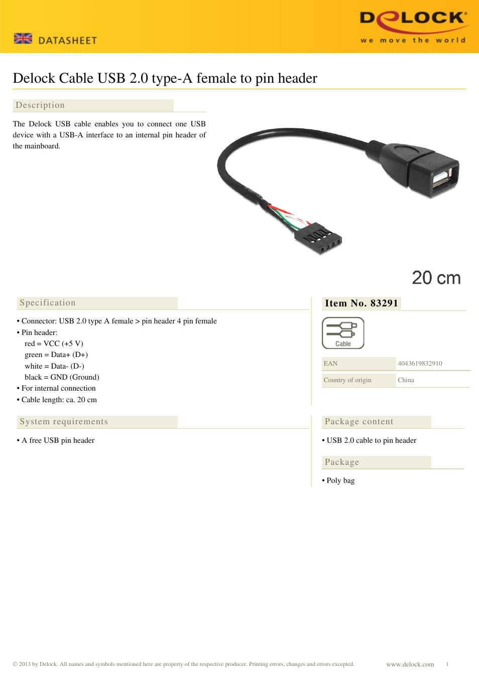 DeLOCK 83291 User Manual | 1 page