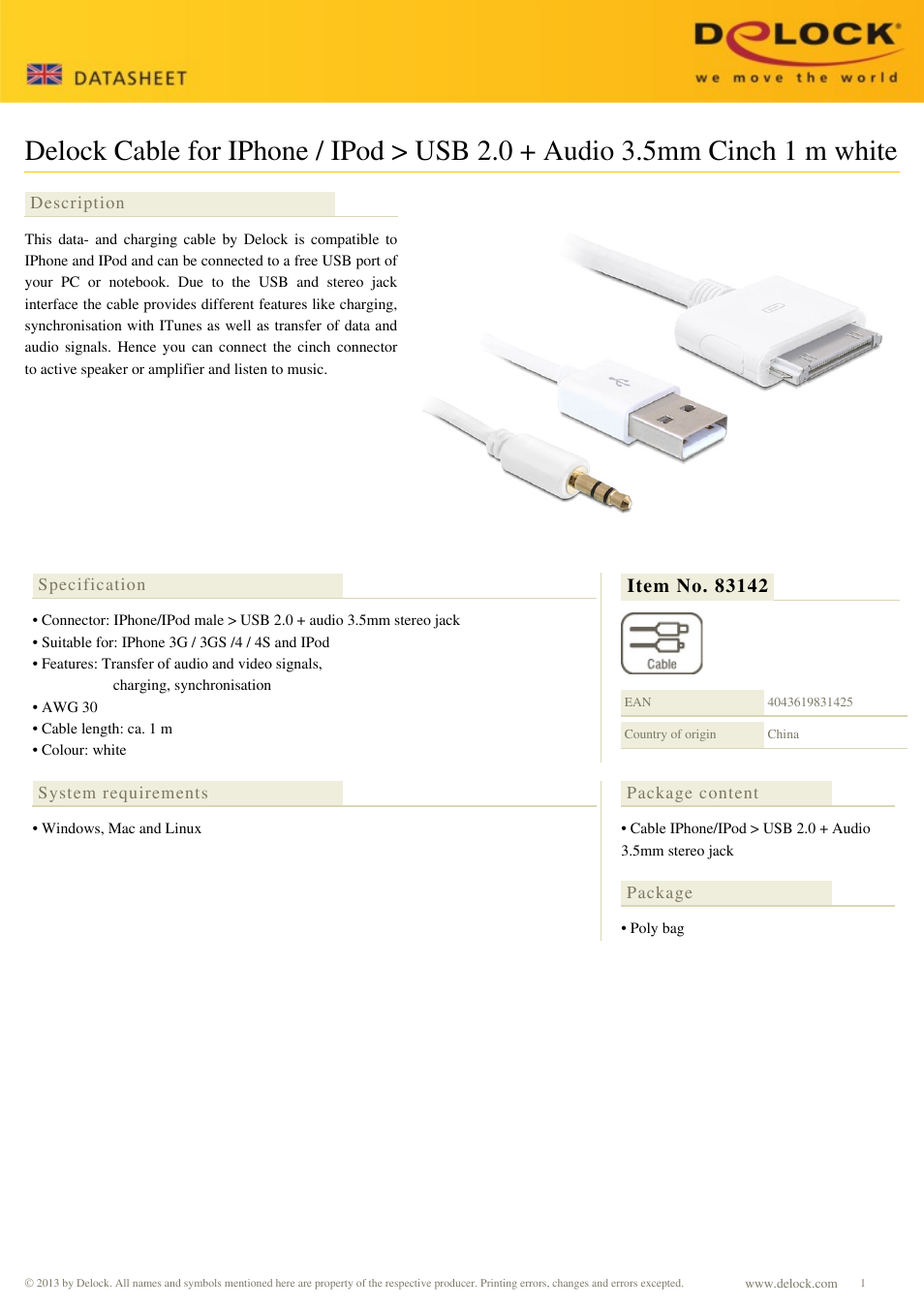 DeLOCK 83142 User Manual | 1 page