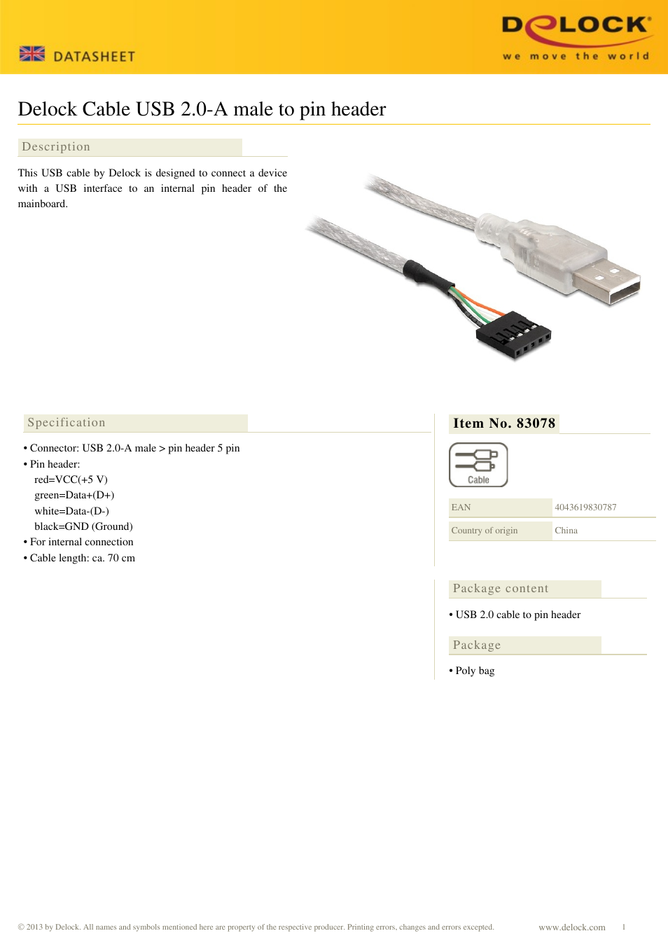 DeLOCK 83078 User Manual | 1 page