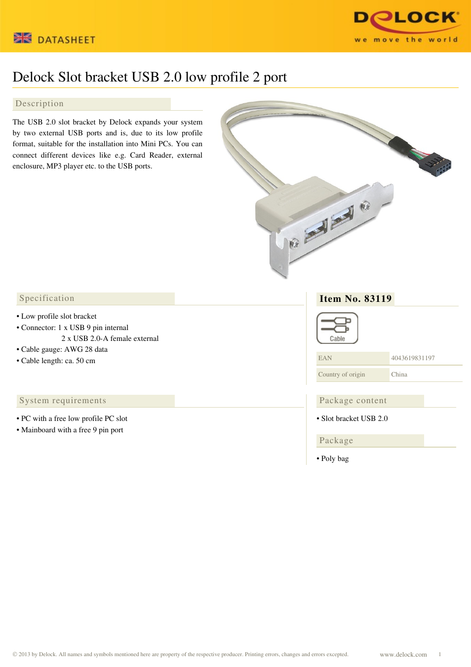 DeLOCK 83119 User Manual | 1 page