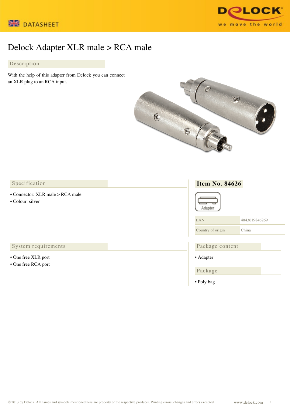 DeLOCK 84626 User Manual | 1 page