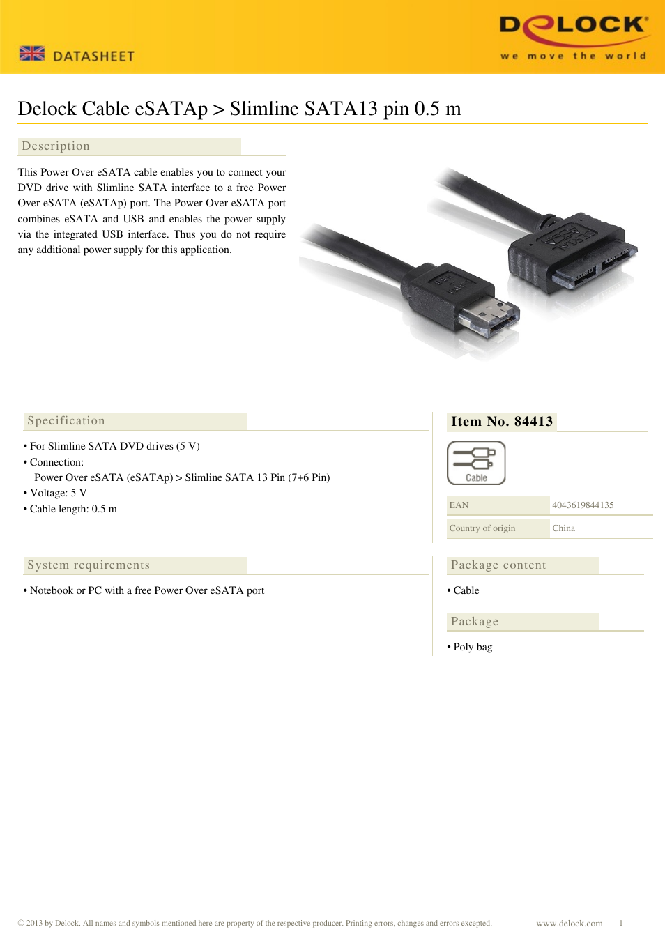 DeLOCK 84413 User Manual | 1 page