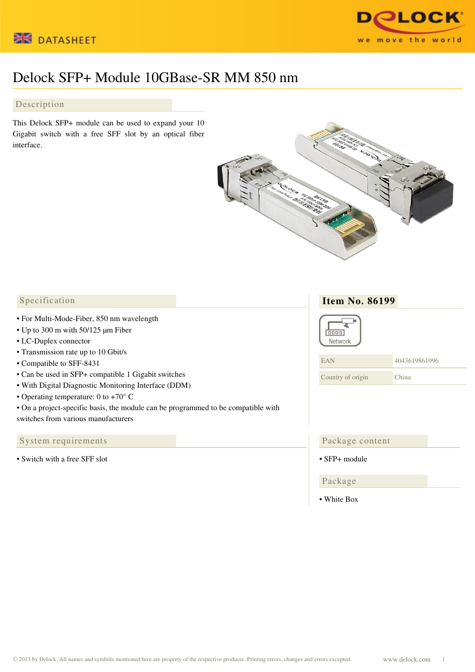 DeLOCK 86199 User Manual | 1 page
