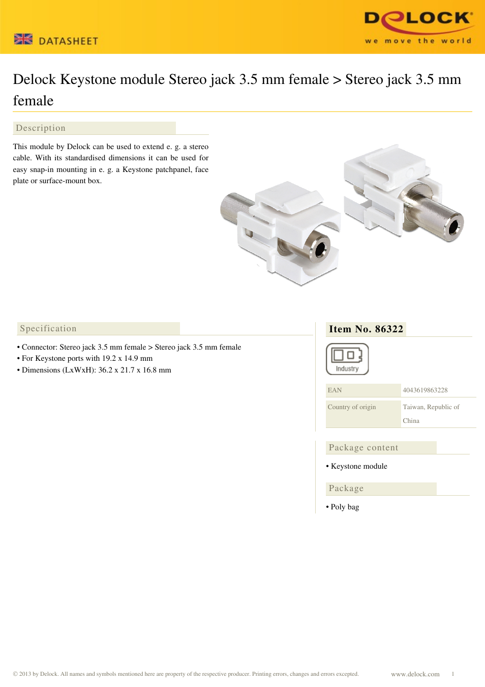 DeLOCK 86322 User Manual | 1 page