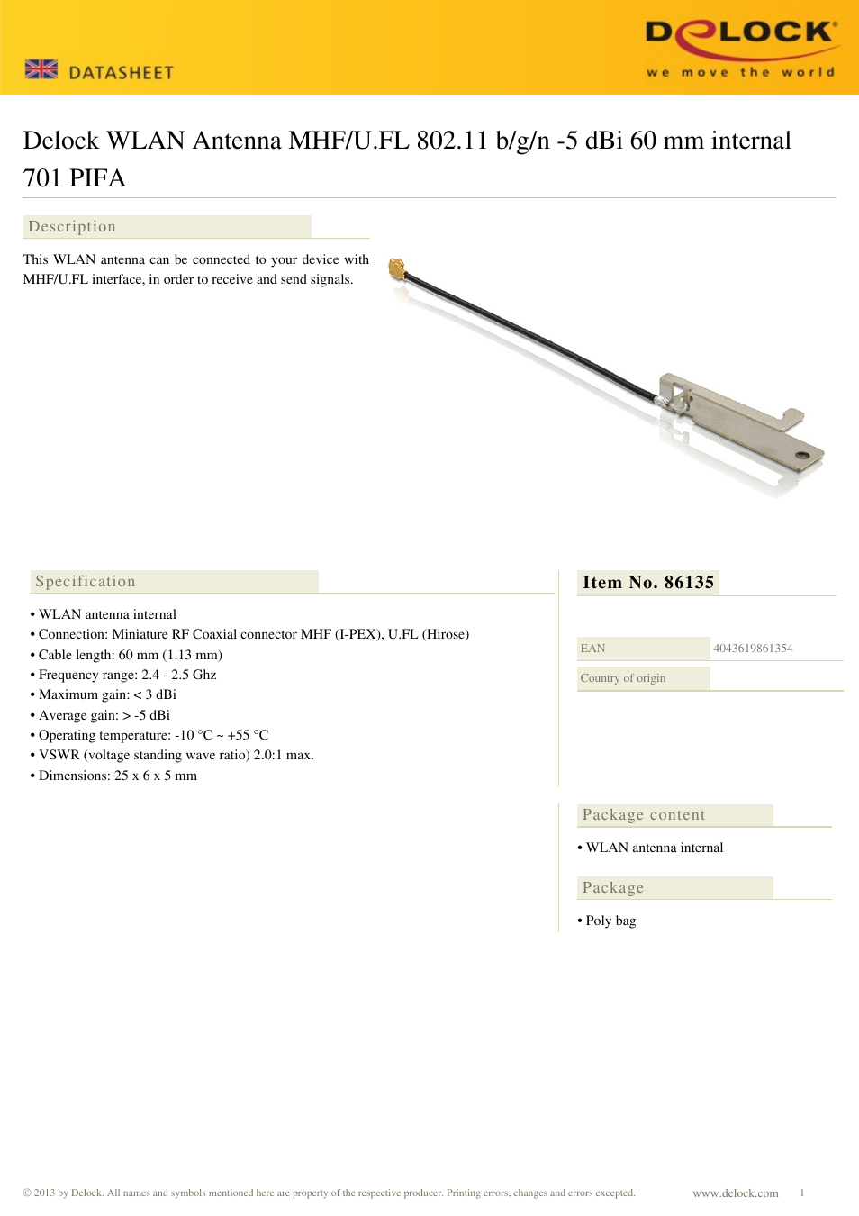 DeLOCK 86135 User Manual | 1 page