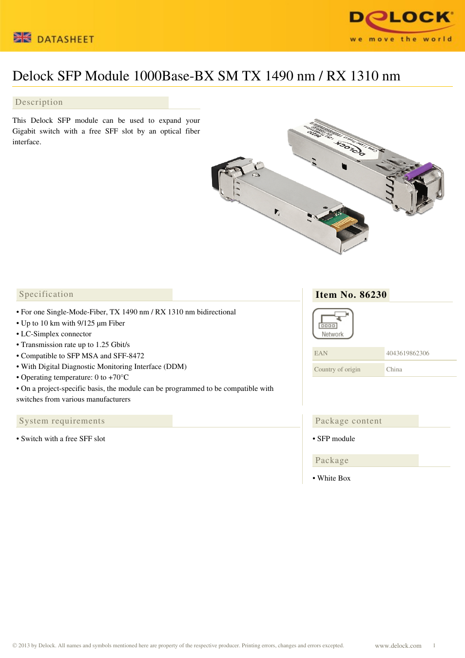 DeLOCK 86230 User Manual | 1 page